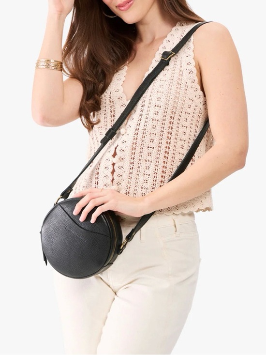 Portland Leather Handbags - Portland Leather  Black Round Crossbody Bag